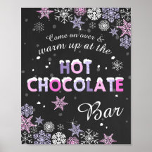 Hot Chocolate Bar Sign Roze Paarse sneeuwvlokken