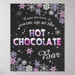 Hot Chocolate Bar Sign Roze Paarse sneeuwvlokken Poster
