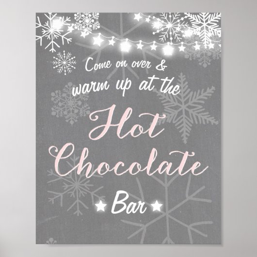 Hot Chocolate Bar Sign Roze sneeuwvlokken voor mei Poster (Voorkant)