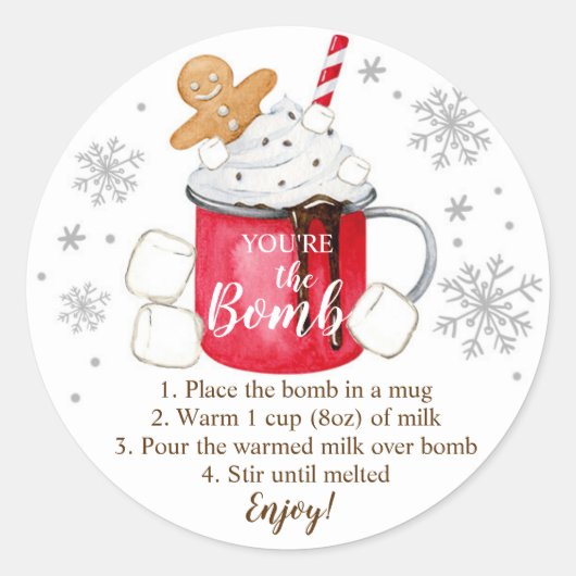 Hot Chocolate Bomb Je bent de Bomb Cocaca Kerstmis Ronde Sticker (Voorkant)