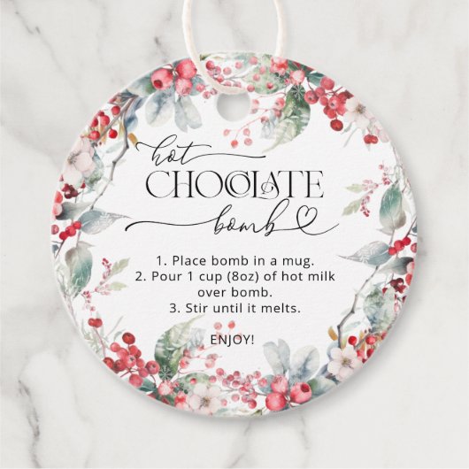 Hot Chocolate Bomb Winter Bloemen Bedankjes Labels (Voorkant)
