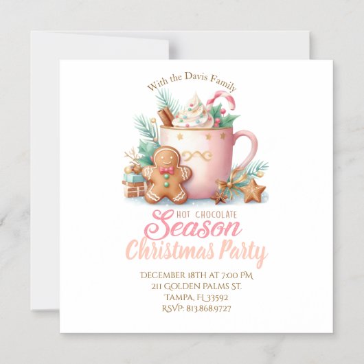 Hot Chocolate Christmas Magnet Party Invitation  Magnetische Uitnodiging (Voorkant)