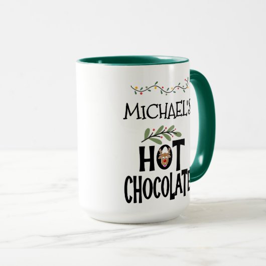 Hot Chocolate Christmas Rendier & Aangepaste naam Mok (Voorkant rechts)