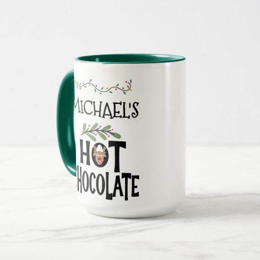 Hot Chocolate Christmas Rendier & Aangepaste naam Mok (Voorkant links)