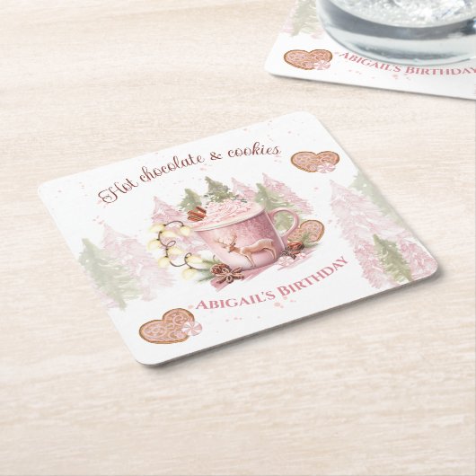 Hot Chocolate Christmas verjaardagspapier Onderzet Kartonnen Onderzetters (Schuin)