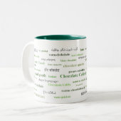 Hot-Chocolate-Mok in verschillende talen (groen) Tweekleurige Koffiemok (Voorkant links)