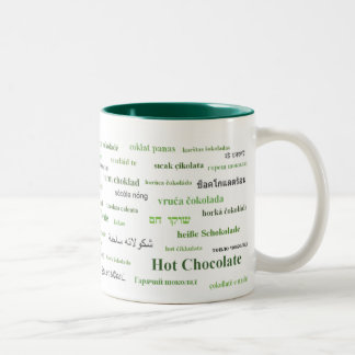Hot-Chocolate-Mok in verschillende talen (groen) Tweekleurige Koffiemok