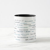 Hot-Chocolate-Mok in verschillende talen (in blauw Mok (Midden)