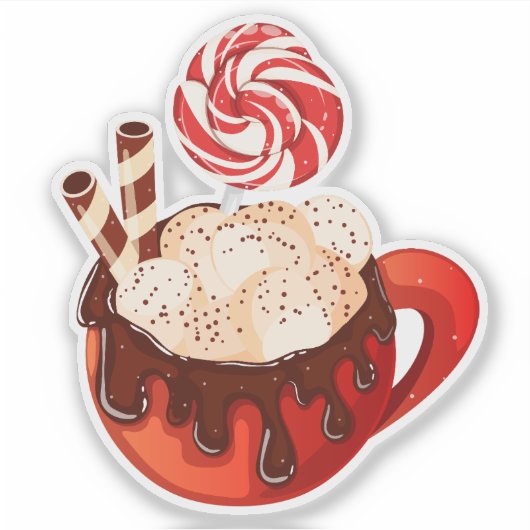 Hot Chocolate Mok met Marshmallows & Lolly Sticker (Voorkant)