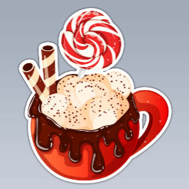 Hot Chocolate Mok met Marshmallows & Lolly Sticker