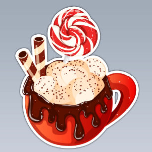 Hot Chocolate Mok met Marshmallows & Lolly Sticker