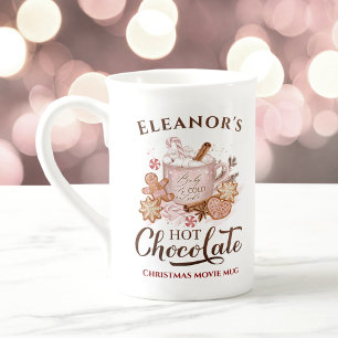 Hot Chocolate Naam Roze Bone China Kerst Mok