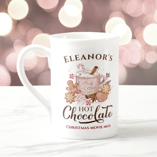 Hot Chocolate Naam Roze Bone China Kerst Mok