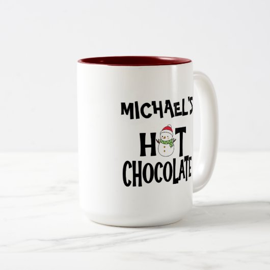 Hot Chocolate Snowman voor kinderen & aangepaste n Tweekleurige Koffiemok (Voorkant rechts)