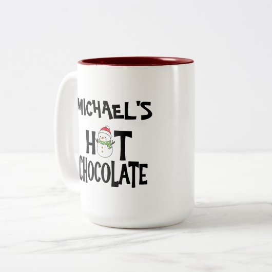 Hot Chocolate Snowman voor kinderen & aangepaste n Tweekleurige Koffiemok (Voorkant links)