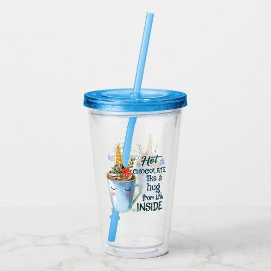 Hot Chocolate Unicorn | Gezellige eenhoorn winter Acryl Drinkbeker (Achterkant)