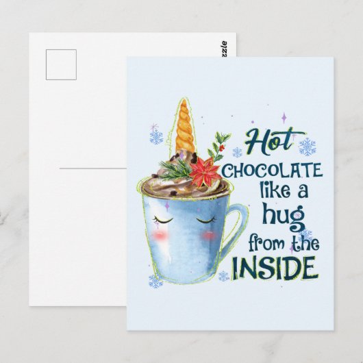 Hot Chocolate Unicorn | Gezellige eenhoorn winter Briefkaart (Voorkant / Achterkant)