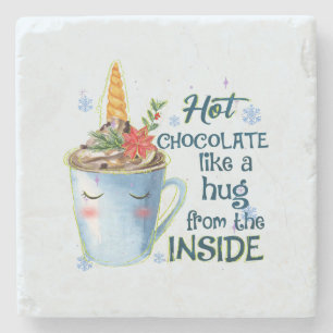 Hot Chocolate Unicorn   Gezellige eenhoorn winter Stenen Onderzetter