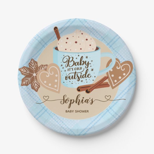 Hot Chocolate Winter Baby shower Boy Papieren Bordje (Voorkant)