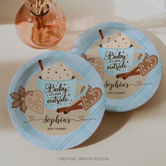 Hot Chocolate Winter Baby shower Boy Papieren Bordje