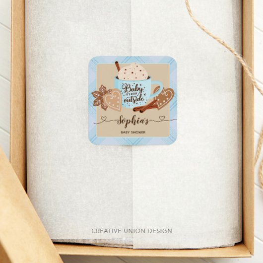 Hot Chocolate Winter Baby shower Boy Vierkante Sticker
