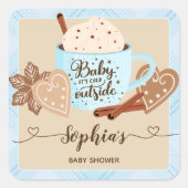 Hot Chocolate Winter Baby shower Boy Vierkante Sticker (Voorkant)