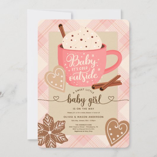 Hot Chocolate Winter Baby shower Meisje Baby Kaart (Voorkant)