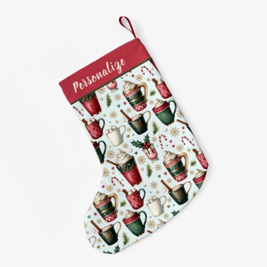 Hot Christmas Holiday Drinks Pattern Personalized Kleine Kerstsok (Achterkant (Hangend))