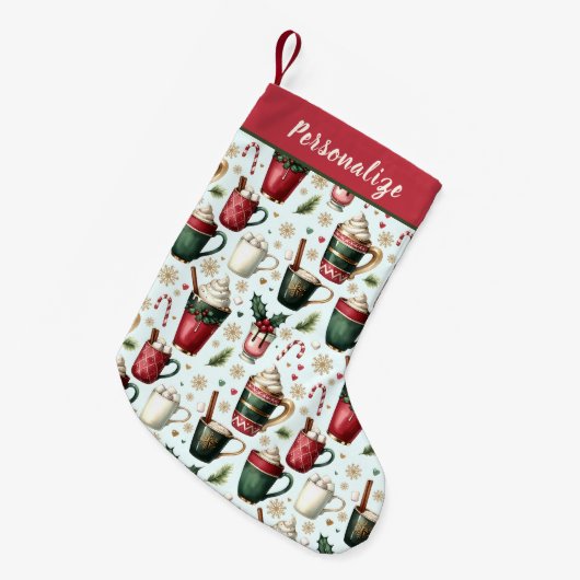 Hot Christmas Holiday Drinks Pattern Personalized Kleine Kerstsok (Voorkant (Hangend))