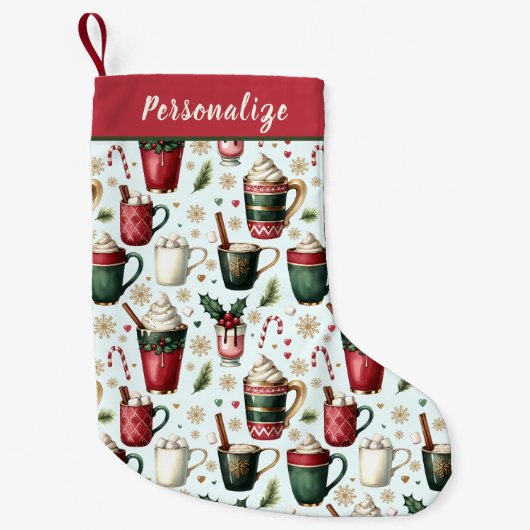 Hot Christmas Holiday Drinks Pattern Personalized Kleine Kerstsok (Voorkant)