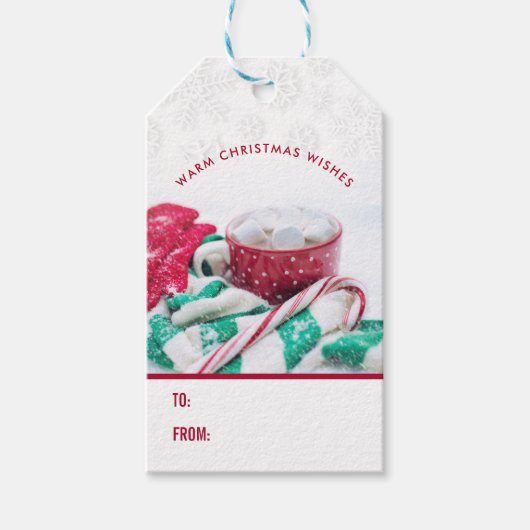 Hot-coacacaoplannen en snoeprietkerstmis cadeaulabel (Voorkant)