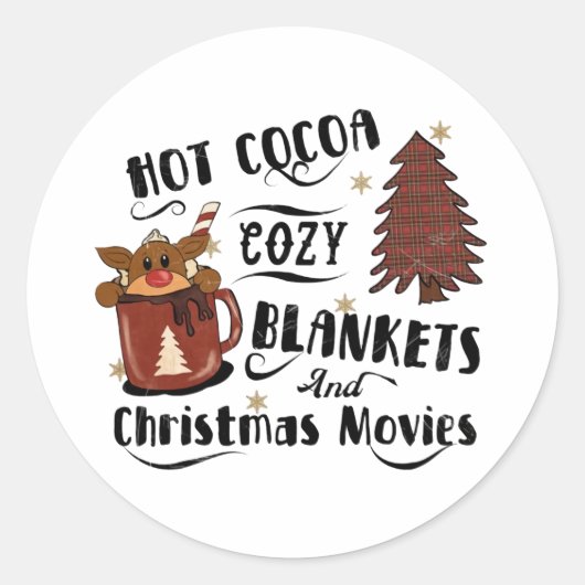 Hot Cocaca Cozy Blankets Kerstfilms Cute Ronde Sticker (Voorkant)