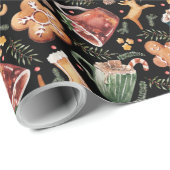 Hot Cocaca Gingerbrood Cookies Rustige kerst Cadeaupapier (Rol Hoek)