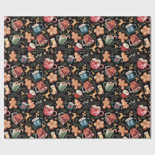 Hot Cocaca Gingerbrood Cookies Rustige kerst Cadeaupapier (Vlak)