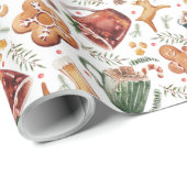 Hot Cocaca Gingerbrood Cookies Rustige kerst Cadeaupapier (Rol Hoek)