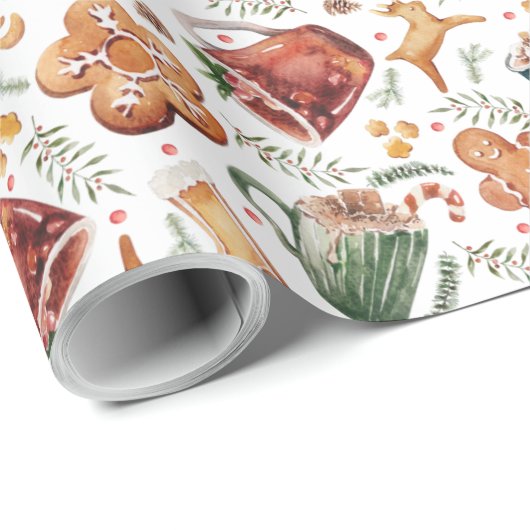 Hot Cocaca Gingerbrood Cookies Rustige kerst Cadeaupapier (Rol Hoek)