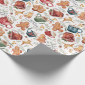 Hot Cocaca Gingerbrood Cookies Rustige kerst Cadeaupapier (Hoek)