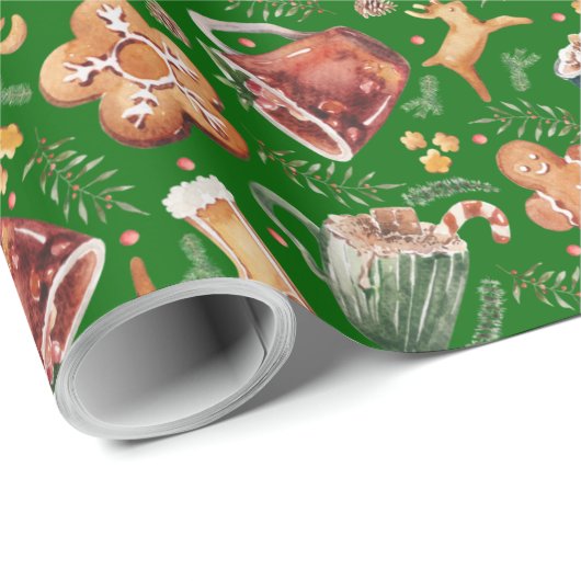 Hot Cocaca Gingerbrood Cookies Rustige kerst Cadeaupapier (Rol Hoek)