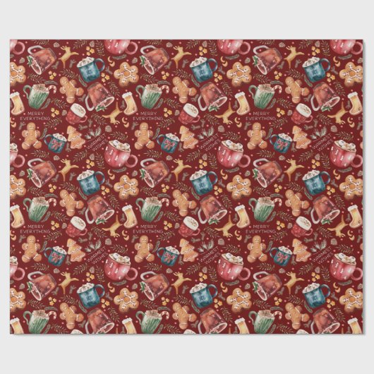 Hot Cocaca Gingerbrood Cookies Rustige kerst Cadeaupapier (Vlak)