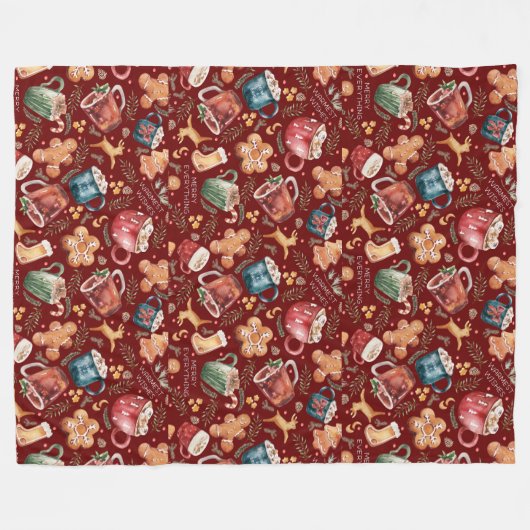Hot Cocaca Gingerbrood Cookies Rustige kerst Fleece Deken (Voorkant (Horizontaal))