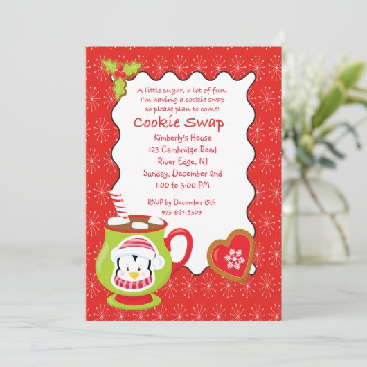 Hot Coco & Cookies Cookie Swap/Exchange-uitnodigin Kaart (Staand voorkant)