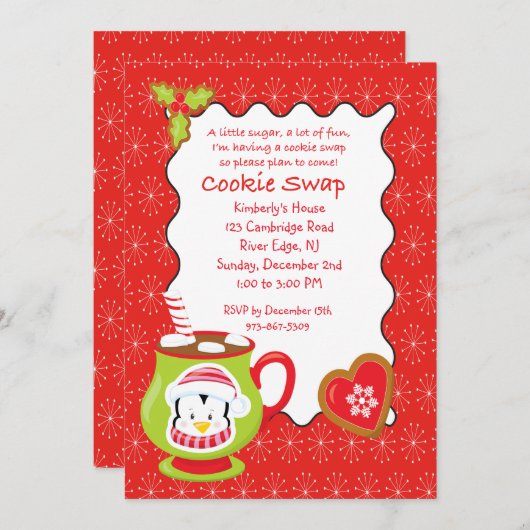 Hot Coco & Cookies Cookie Swap/Exchange-uitnodigin Kaart (Voorkant / Achterkant)