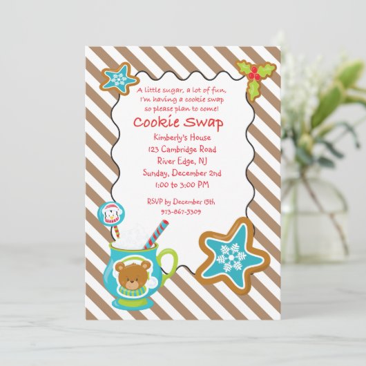 Hot Coco & Cookies Cookie Swap/Exchange-uitnodigin Kaart (Staand voorkant)