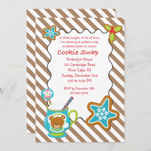 Hot Coco & Cookies Cookie Swap/Exchange-uitnodigin Kaart (Voorkant / Achterkant)
