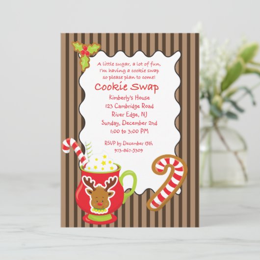 Hot Coco & Cookies Cookie Swap/Exchange-uitnodigin Kaart (Staand voorkant)