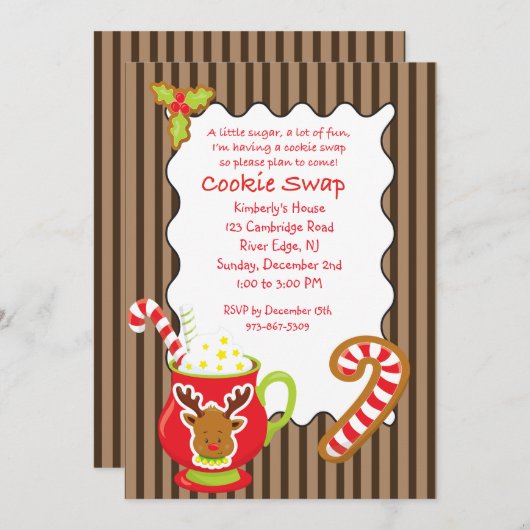 Hot Coco & Cookies Cookie Swap/Exchange-uitnodigin Kaart (Voorkant / Achterkant)