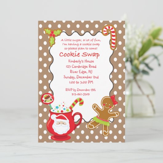 Hot Coco & Cookies Cookie Swap/Uitwisseling Uitnod Kaart (Staand voorkant)