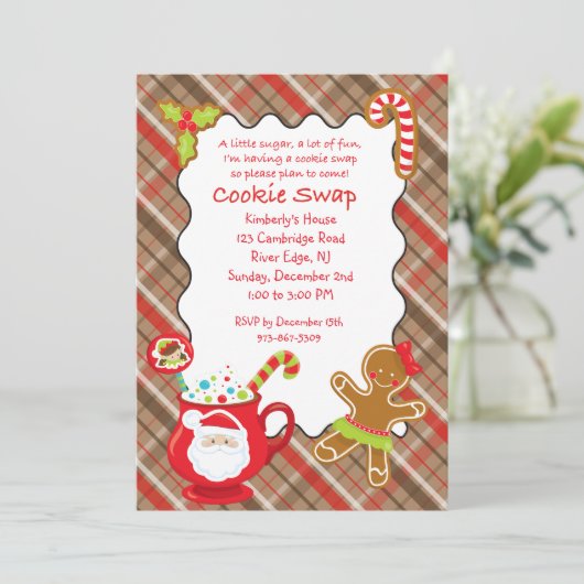Hot Coco & Cookies Cookie Swap/Uitwisseling Uitnod Kaart (Staand voorkant)