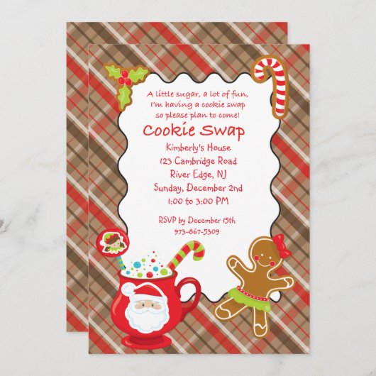 Hot Coco & Cookies Cookie Swap/Uitwisseling Uitnod Kaart (Voorkant / Achterkant)