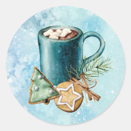 Hot Coco met Marshmallows Cinnamon Cookies Pine Ronde Sticker